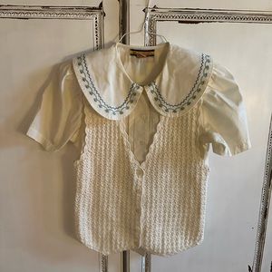 055: Vintage 1980s, two-piece button-down shirt and crocheted vest size small